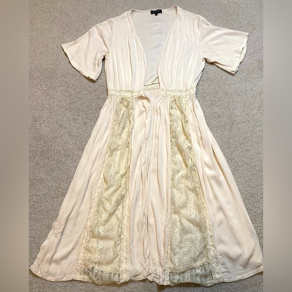 POL Cream Kimono Duster Open Front Lace Detail Women Size Small - Picture 1 of 6